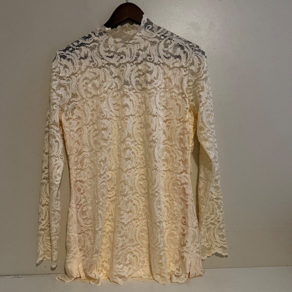 Women's Sz Cream Lace Mock Neck Top Lace Coquette Girl Layers Fall Fairy